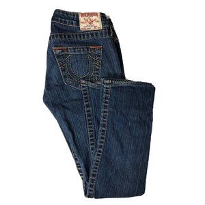 True Religion World Tour Johnny Womens 26x30 Blue Denim Jeans Straight Leg